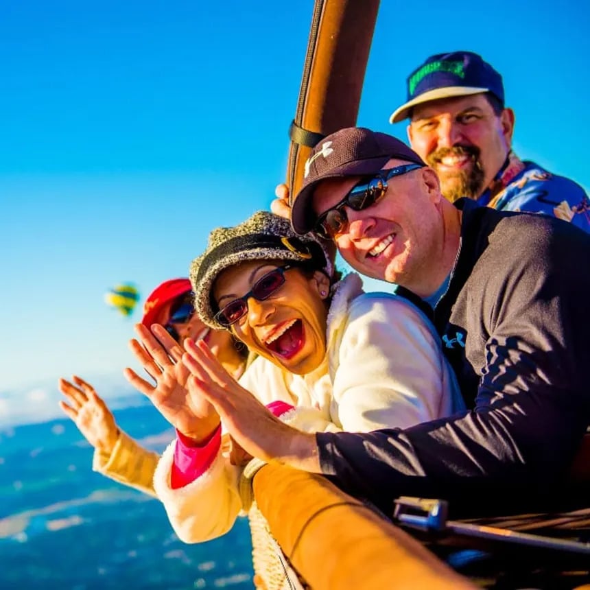 Hot air balloon flight over the countryside